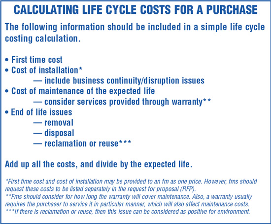 calculating life cycle costs environment procurement