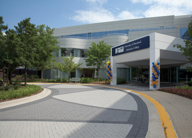 This new hub of UMUC campus life is within walking distance of public transportation. (Photo: Papercamera-Tracey Brown)